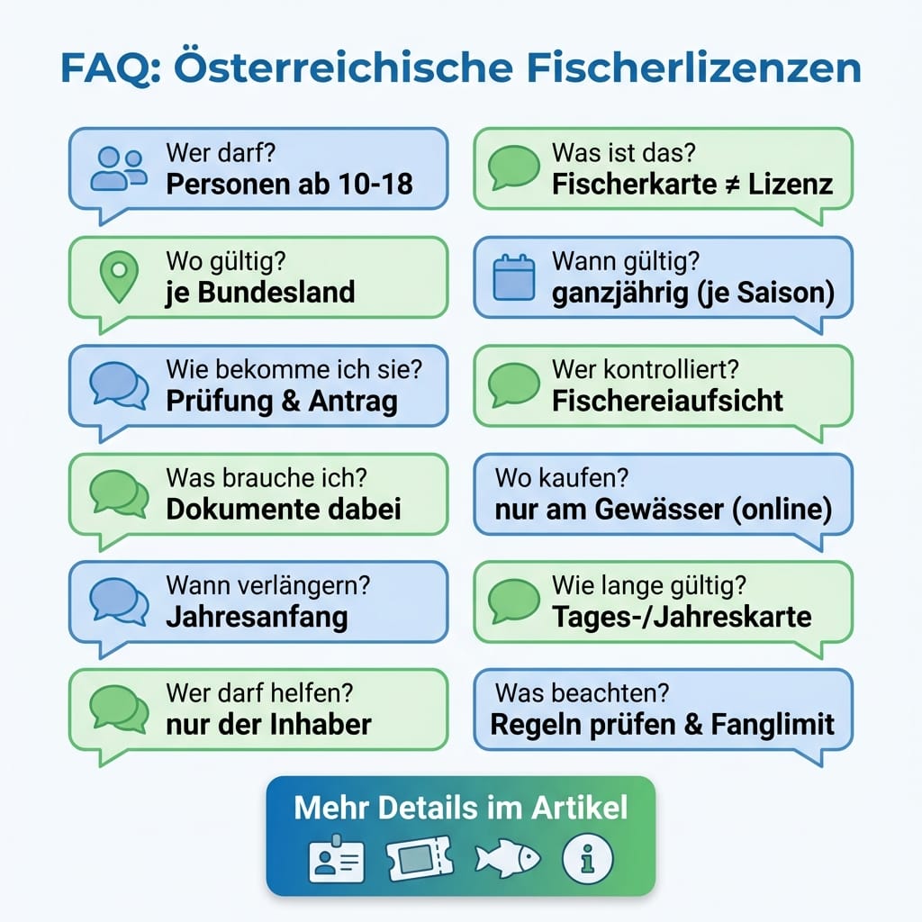 FAQ Angelschein Österreich: häufige Fragen als Infografik-Karte