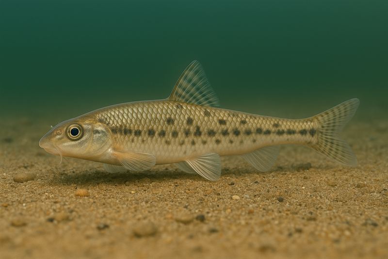 Gründling mit Barteln am kiesigen Grund