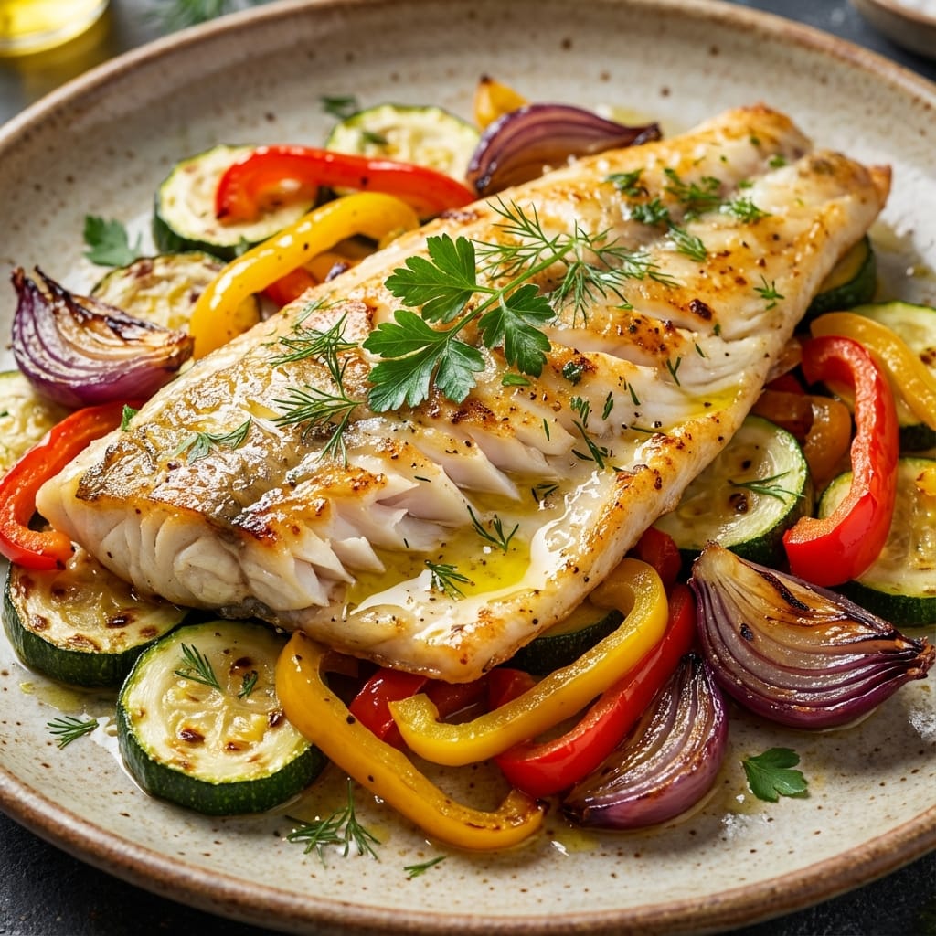 Zanderfilet auf Ofengemüse