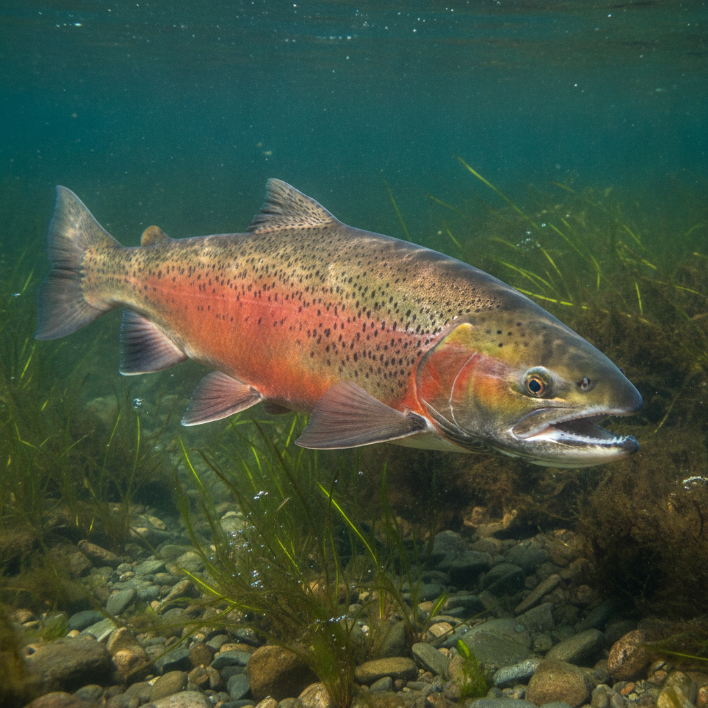 Großer Huchen im klaren Wasser der Donau – beeindruckender Raubfisch